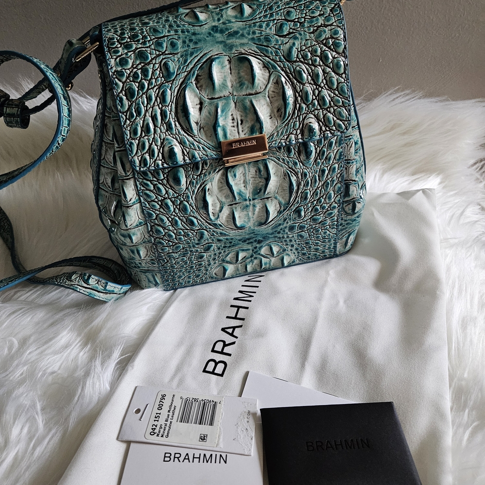 Brahmin Teal Crocodile Embossed Women's Bag Small Margo Melbourne - Picture 7 of 10
